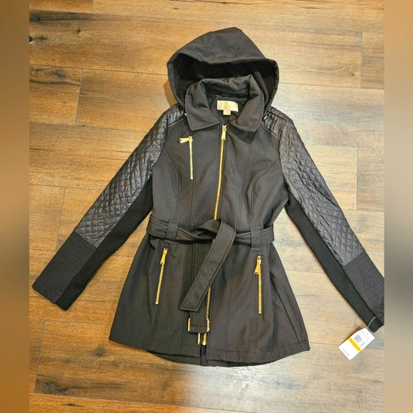 Michael Kors Jackets & Blazers - NWT Michael Kors Black Quilted Jacket with Removable Hood - SIZE SMALL